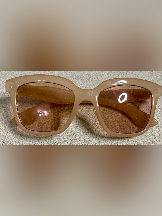 None Accessories - Oversized Nude Rhinestone Square Sunglasses Beige Brown Gradient Lenses Glam